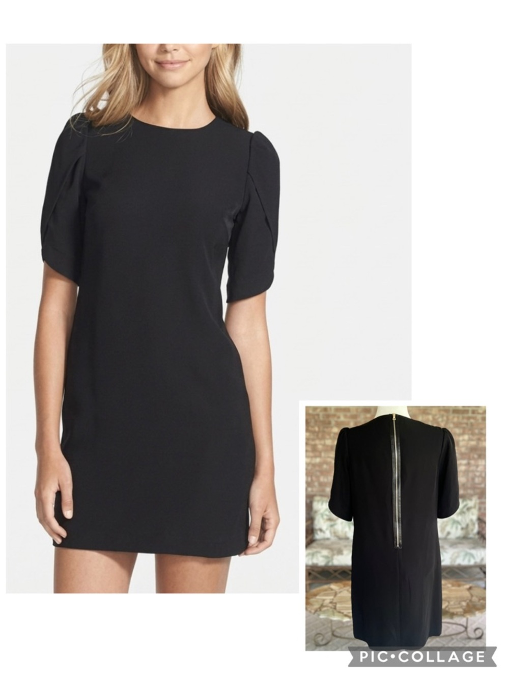 Cynthia Steffe Black Tulip Sleeve Mini Shift Dress 8 Quiet Luxury LBD